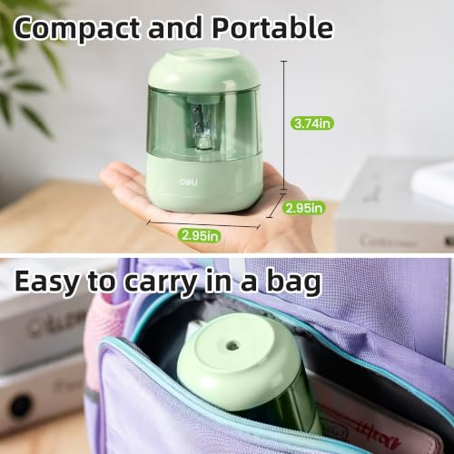 deli Electric Pencil Sharpener, Battery Operated, 6.5–8mm for Classroom | Battery Electric Pencil Sharpener, Durable Blade 5000+ Sharpen, Fits 6.5-8mm Pencils Classroom Kids Home - color: Green