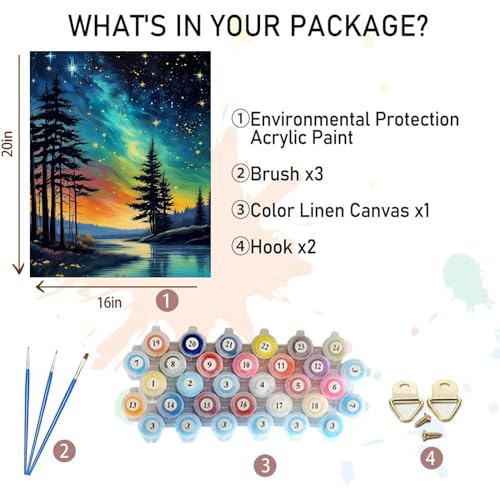 Starry Sky Paint by Numbers for Adults, Landscape Paint by Number on Canvas | DIY Abstract Landscape Oil Painting for Gift Home Wall Decor, Without Frame (16x20 inch) - color: MT12308