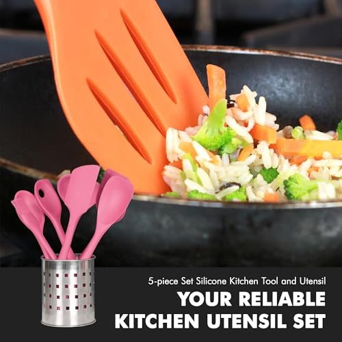 Chef Craft - Premium Silicone Kitchen Tools and Utensils Set, Non-Scratch, Withstands Temperatures up to 450°F, BPA-Free, 5 Piece Cooking Utensils Set, Pink - color: Pink, size: 5 Piece Set