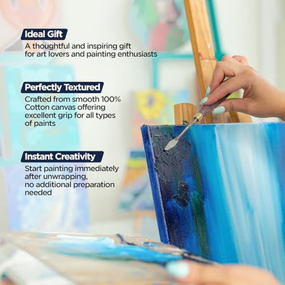 Bluebird Canvas Board - 2 Each of 4x4, 5x7, 8x10, 9x12, 11x14 Set of 10 Gesso-Primed White Blank Canvases for Painting - 100% Cotton Art Supplies, Canvas Board for Acrylic, Poster, Oil Paint