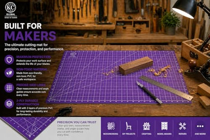 KC GLOBAL A1 (38"x26") Professional Grade Self-Healing Cutting Mat - Purple, Odor-Free, Reversible, Eco-Friendly, Durable, 2mm PVC Material, Premium Desk Mat for Crafters, Quilters, and Hobbyists - size: 38"L x 26"W