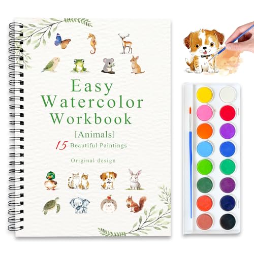 Watercolor Workbooks, 16 Colors Water Color Books Paint Set for Adults, Watercolor Coloring Book for Beginners, Water Color Workbook, 15 Beautiful Paintings for Beginners (Animals) - color: Animals, size: with palette