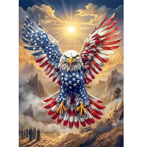 4th of July Diamond Painting Kits for Adults, Bald Eagle American Flag 5D Diamond Art Kits for Adults, DIY Full Drill Round Diamond Painting Patriotic Eagle Art for Home Wall Decor 12x16 Inch - color: Patriotic Eagle