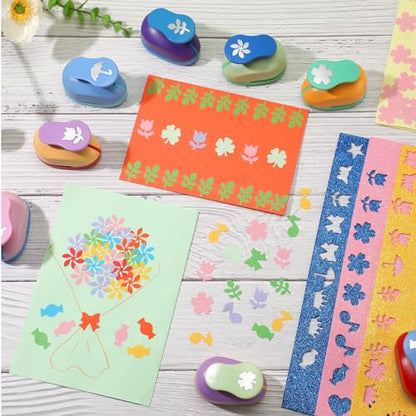 Harloon 10 Pcs Craft Hole Punch Shapes 1 Inch Paper Punch Hole Mix Shapes Cutters for Paper Crafting Scrapbooking Office Supplies(Cute) - style: Cute