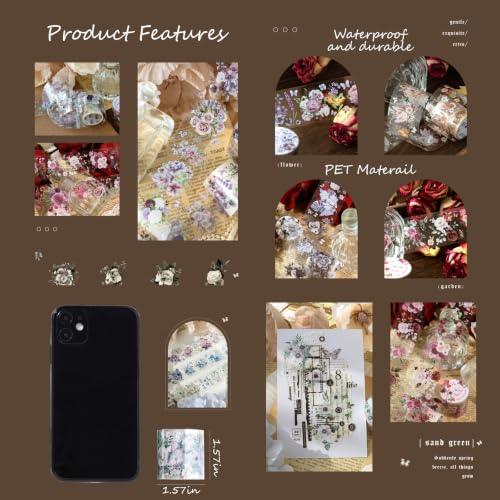 Flowers Tape Stickers for Journaling Supplies,Scrapbook Stickers for DIY - color: Sea