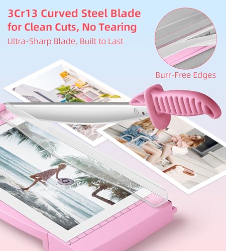 Firbon 12" Guillotine Paper Cutter with Hidden Ruler, Compact Paper Trimmer | 12-Sheet Capacity | Pink | Dual Scales | Paper, Cardstock & Photo Trimming | Scrapbooking Crafts | Office, Home & Studio Use - color: Pink