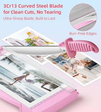 Firbon 12" Guillotine Paper Cutter with Hidden Ruler, Compact Paper Trimmer | 12-Sheet Capacity | Pink | Dual Scales | Paper, Cardstock & Photo Trimming | Scrapbooking Crafts | Office, Home & Studio Use - color: Pink