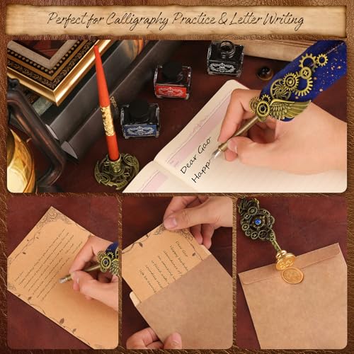 GrnVibe Quill Pen and Ink Set,Calligraphy Pen Set with Wax Seal Stamp