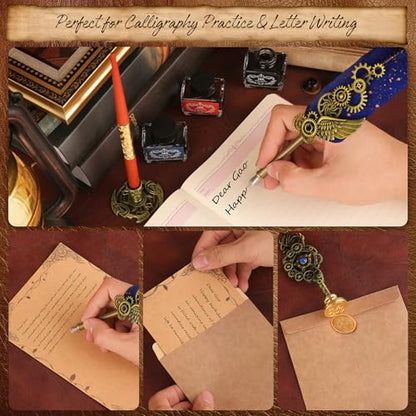 GrnVibe Quill Pen and Ink Set,Calligraphy Pen Set with Wax Seal Stamp