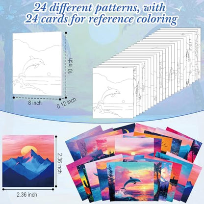 Sherr 24 Pcs Pre Drawn Canvas for Adult, Multiple Sceneries, 8 x 10 Inch - size: 8 x 10 Inch, style: Multiple Sceneries