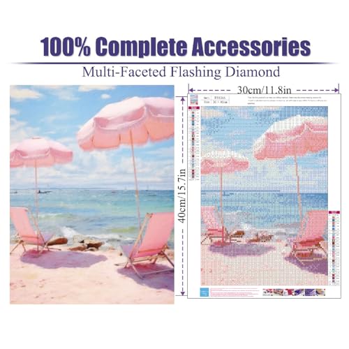 Chicken Diamond Art Kits for Adults,Beach Diamond Painting Kits 12X16 Inch | 5D Diamond Art Paintings for Beginners,Round Full Drill Diamond Dot Tools Kit,Extra Diamonds,Stress Relief Craft,DIY Gift - color: Beach-260204