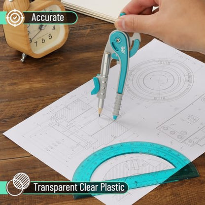 Mr. Pen- Geometry Compass and Protractor Set, 6 Inch Compass - color: Green, size: 1 Set