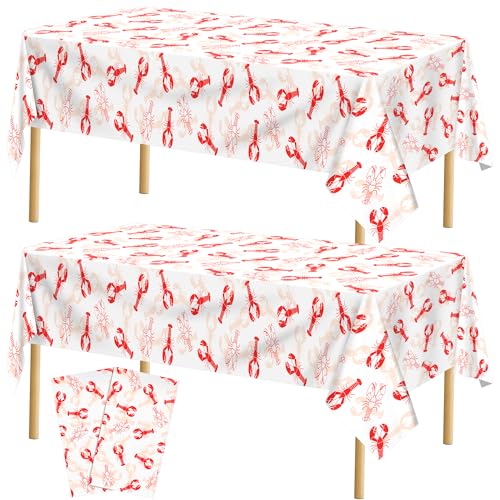 Kochorie 2 Pieces Crawfish Plastic Tablecloth 108 x 54 Inch White and Red Crawfish Table Cover Waterproof Lobster Tablecloth for Summer Seafood Party Supplies Home Outdoor Decorations - style: Crawfish