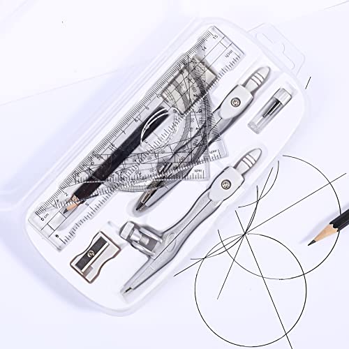 Vobou Math Geometry Sets 10 Pcs, Student Supplies Kit, for School (Grey - color: White