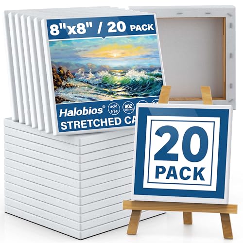 Professional Stretched Canvases for Painting with 8x8 Inch, 20 Packs Blank Painting Canvas for Acrylics,Oils & Other Painting Media, 5/8 Inch Profile 100% Cotton Artist Framed Canvas - size: 20 Pack - 8×8IN