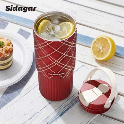 26 oz Insulated Stainless Steel Tumbler with Straw & Handle Plaid - color: Red Velvet