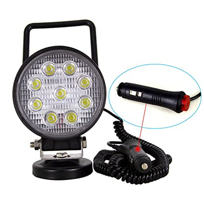 Willpower 4 inch 27W LED Work Light Bar with Magnetic Base, Cigarette Lighter Powered, Portable Off Road Light Flood Driving Fog Lights for Truck 4x4 Car Trailer Tractor Engineering Garage Camping - size: 4'' - 27W - Flood