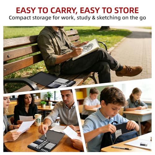 WUO 0.9 mm Mechanical Pencil Set with Eraser Pen Storage Case, 6 PCS | Metal Drafting Pencils, 360 HB Lead Refills, 3x4B Erasers, 12 Eraser Refills for School Artist Writing Drawing Sketching - color: Black 6 - 0.9mm (6 Pack)