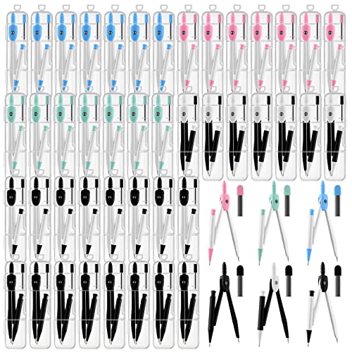 50 Packs Basic Geometry Compass In Bulk,Mechanical Pencil Desiged with Etra Lead,Student Drawing Tools Compass Math Compass Set (Colorful) - color: Colorful