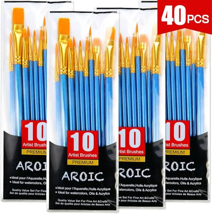 Acrylic Paint Brush Set, 4 Packs / 40 pcs Nylon Hair Brushes | All Purpose Oil Watercolor Painting Artist Professional Kits - size: 40pcs-blue