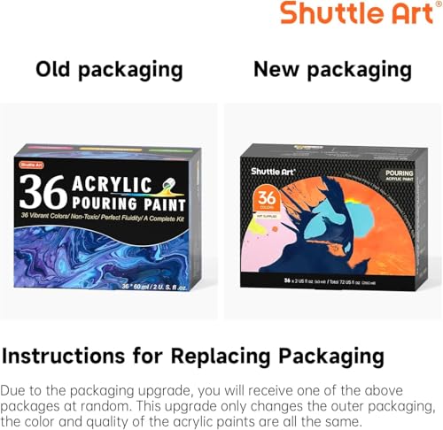 Shuttle Art Acrylic Pouring Paint, Set of 36 Bottles (2 oz/60ml) Pre-Mixed High-Flow Pouring Supplies with Canvas, Silicone Oil, Measuring Cups, Tablecloths, Complete Paint Pouring Kit - color: 36 Colors