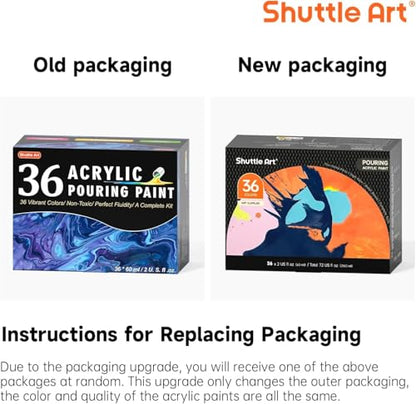 Shuttle Art Acrylic Pouring Paint, Set of 36 Bottles (2 oz/60ml) Pre-Mixed High-Flow Pouring Supplies with Canvas, Silicone Oil, Measuring Cups, Tablecloths, Complete Paint Pouring Kit - color: 36 Colors
