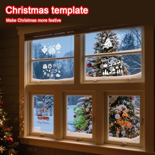 Reusable Christmas Stencils Set of 12 - Stencils for Painting On Wood, Walls, Fabric,Windows - Santa, Snowman, Pine Tree, Deer Xmas Holiday Stencil for Christmas Decorations (Christmas-7v) - style: Christmas-7v