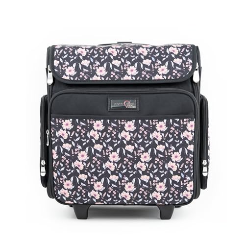 Everything Mary Rolling Scrapbook Tote – Black & Floral Trim Foldable Craft Organizer Tote for Scrapbooking Supplies, Art Tools, Paper & Accessories – Portable Storage Bag - color: Flowers/Black