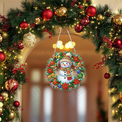 Eiflow Acrylic Christmas Diamond Art Hanging Kit for Adults, DIY Diamonds Painting Door Hanger Ornament Kit Snowman Wreath Crystal Diamond Art Painting Wall Window Hanging Pendant - color: Christmas Wreath