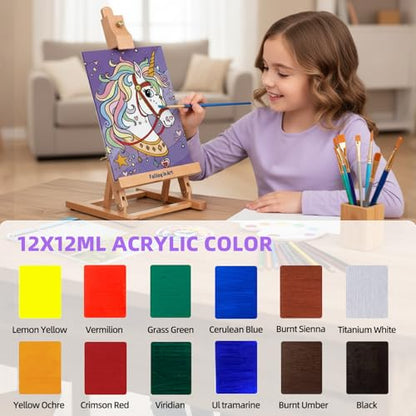46 Pcs Kids Acrylic Painting Set with Table Easel, Purple | Art Painting Kit with Paints, Canvas, Paintbrushes, Canvas Supplies Kit for Kids, Adults, Beginners, and Artists - color: Purple