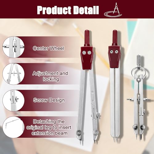 Compass Geometry Tool, 13PCS Compass and Protractors Set Math Geometry Drawing Tool Precision Set Graphic Compasses Triangle Rulers Pencils Protractor with Storage Case (Brown) - color: Brown