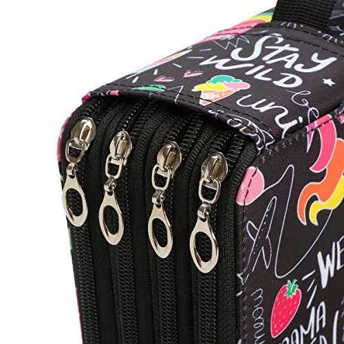 300 Slots Pencil Case 4-Layer Zipped Holder w/Handle - color: Cherry Cactus, size: 300