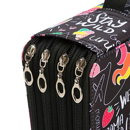 300 Slots Pencil Case 4-Layer Zipped Holder w/Handle - color: Cherry Cactus, size: 300