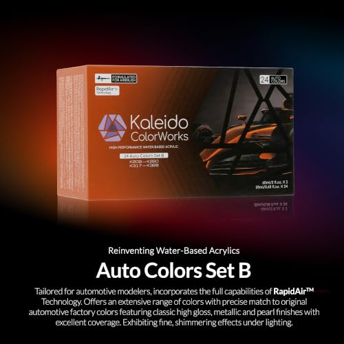 Gaahleri Kaleido Water-Based Acrylic Airbrush Paint Kit 24 Auto Color Set B | Pre-Thinned, High Gloss, Fast-Drying, with Thinner & Cleaner - color: 24 Auto Colors Set B