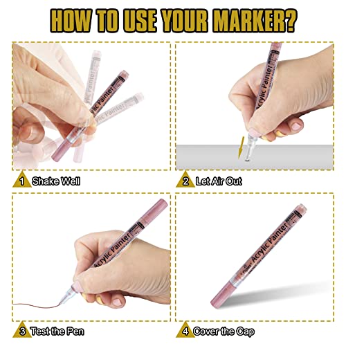 EBOT Metallic Marker Pens, Gold,Rose Gold and Silver Metallic Permanent Markers for Artist Illustration, Crafts, Gift Card Making, Scrapbooking, Fabric,DIY Photo Album, Set of 6