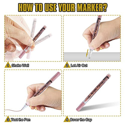 EBOT Metallic Marker Pens, Gold,Rose Gold and Silver Metallic Permanent Markers for Artist Illustration, Crafts, Gift Card Making, Scrapbooking, Fabric,DIY Photo Album, Set of 6
