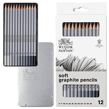 Winsor & Newton Studio Collection, Graphite Pencils, Set of 12 | Soft, Thick Core pencils, Varied Hardness, Soft Smooth Texture, Easy Blending, Stylish Metal Tin Included, High Quality Lead - style: 12 Graphite Pencils