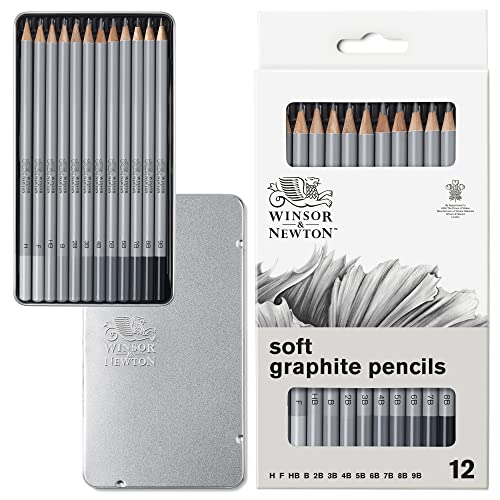 Winsor & Newton Studio Collection, Graphite Pencils, Set of 12 | Soft, Thick Core pencils, Varied Hardness, Soft Smooth Texture, Easy Blending, Stylish Metal Tin Included, High Quality Lead - style: 12 Graphite Pencils