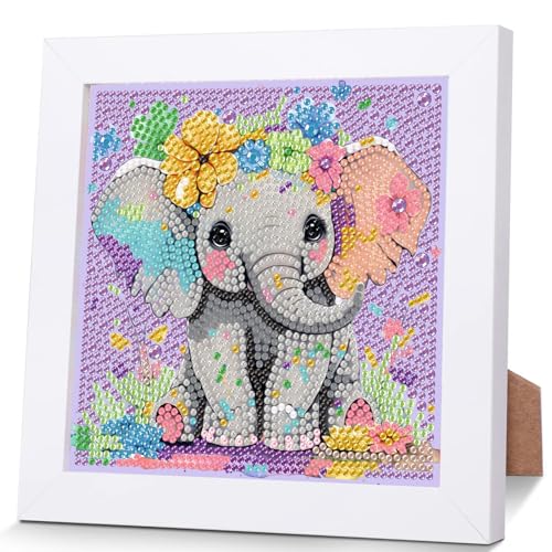 Elephant Diamond Art Painting Kits for Kids with Frame Ages 4-8-12 (7x7 in) - color: CC146