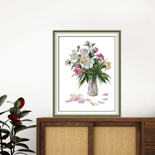 CROSSDECOR Cross Stitch Kit for Beginners Flower Patterns DIY Stamped Embroidery Set Counted Needlepoint Starter Kits Craft Supplies Handmade 14CT 2 Strands - color: 14CT-12.5×16 inch