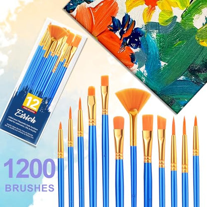 ESRICH Paint Brushes Set, 100Pack 1200pcs Paint Brush for Acrylic Painting - size: 1200p
