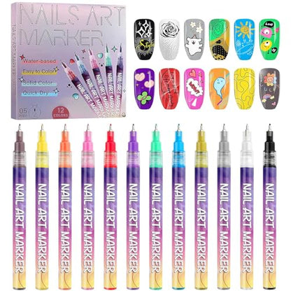 Kalolary 12 Color Nail Art Pens Set Nail Art Markers - color: I