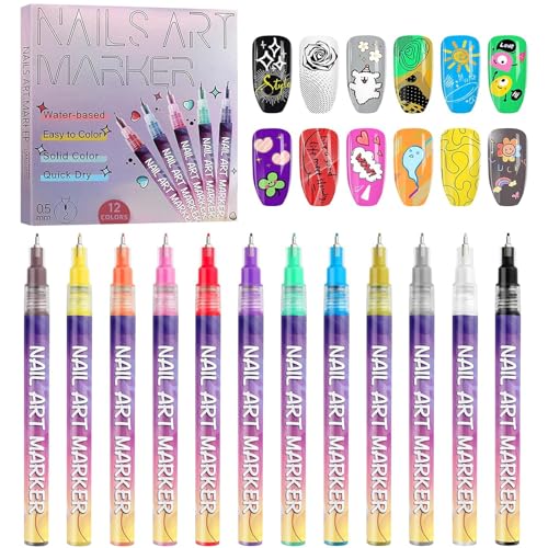Kalolary 12 Color Nail Art Pens Set Nail Art Markers | Polish Pens Nail Point Graffiti Dotting Pen Drawing Painting Liner Brush for DIY Nail Art Beauty Adorn Manicure Tools - color: I