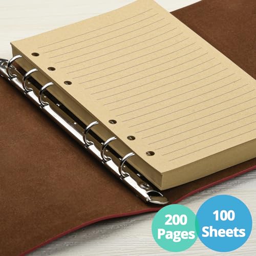 Refills Lined Paper, MALEDEN Refillable A6 Paper for 5x7 Journal Notebook Inserts 200 Lined Pages - color: Kraft, size: A6
