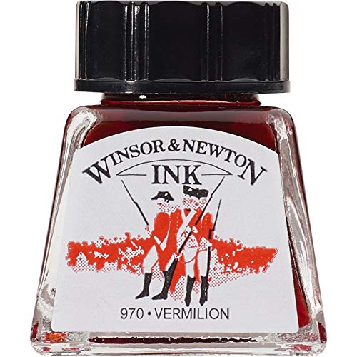 Winsor & Newton Drawing Ink, 14ml Bottle, Vermilion | Fast-drying, transparent & water-resistant; Outstanding Color Brilliance; Perfect for brush, dip pen, airbrush applications. - color: Vermilion, style: 14ml Bottle