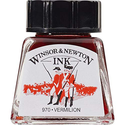 Winsor & Newton Drawing Ink, 14ml Bottle, Vermilion | Fast-drying, transparent & water-resistant; Outstanding Color Brilliance; Perfect for brush, dip pen, airbrush applications. - color: Vermilion, style: 14ml Bottle