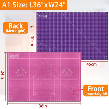 Self Healing Cutting Mat A1 24"x 36" Double Sided Pink Mat - color: Pink, size: A1 (24" x 36")