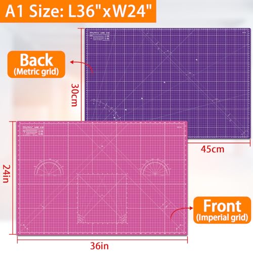 Self Healing Cutting Mat A1 24"x 36" Double Sided Pink Mat - color: Pink, size: A1 (24" x 36")