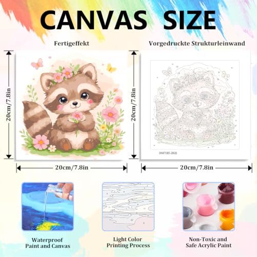 Aestalrcus Paint by Numbers for Kids with Frame, TRaccoon, 8x8 inch - color: style-15