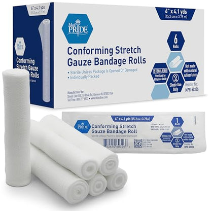 MED PRIDE Sterile Stretch Gauze Roll,Latex-Free,Soft,6 in x 4.1 yd,6-Count - size: 6x147.6 Inch (Pack of 6)